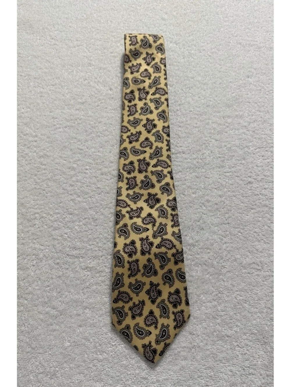 Reis of New Haven Tie Vintage Silk Yellow Paisley Skinny